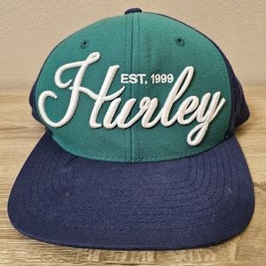 Mens Hurley Blue and Green Logo Snapback Cap Hat One Size EUC